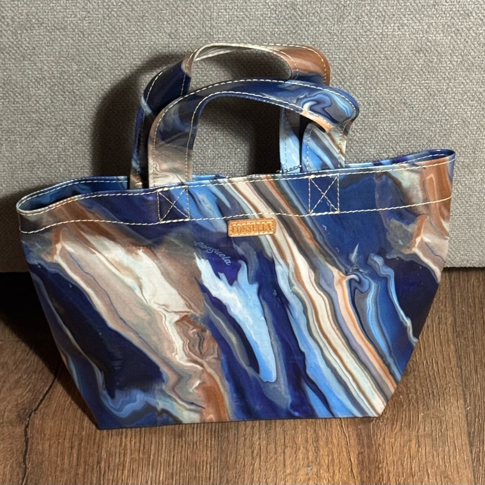 Consuela Marble Print Mini Tote in Blue, Brown, Cream
